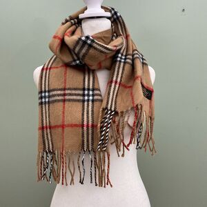 Cashmere Scarf Brown Plaid Fringe Preppy Classic Winter Hand Tailored